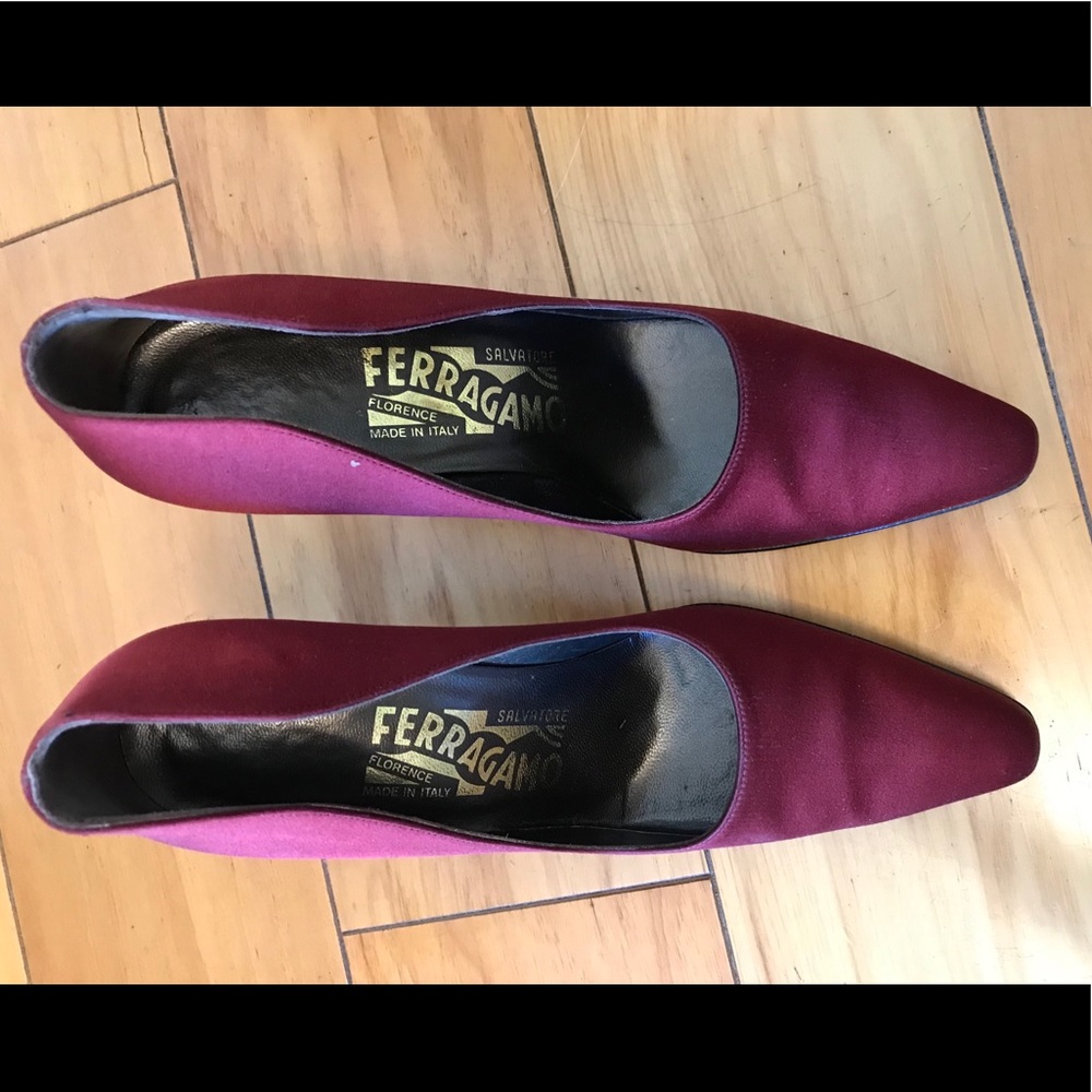 Ferragamo Maroon Satin Pumps